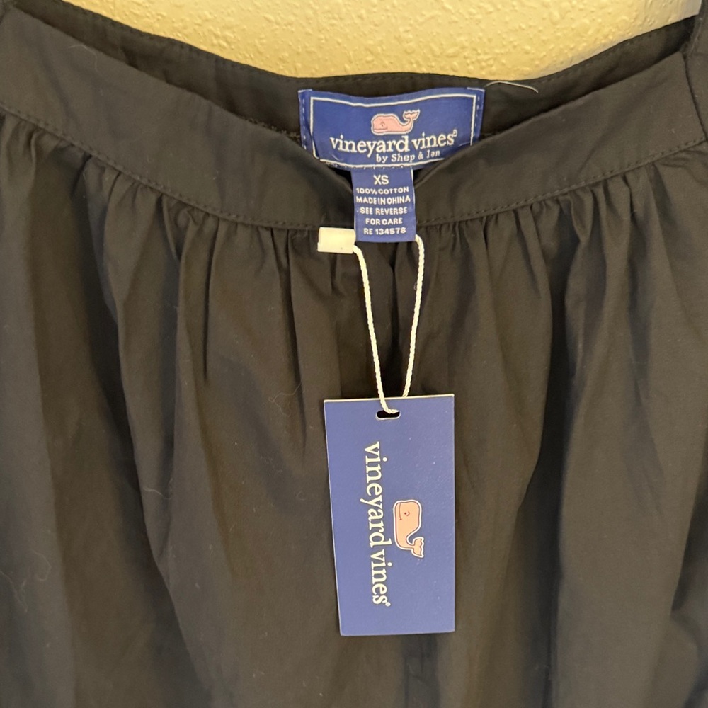Vineyard Vines Black Cotton Dress XS NWT Ruffle Strap Tassel Hem - Picture 3 of 11